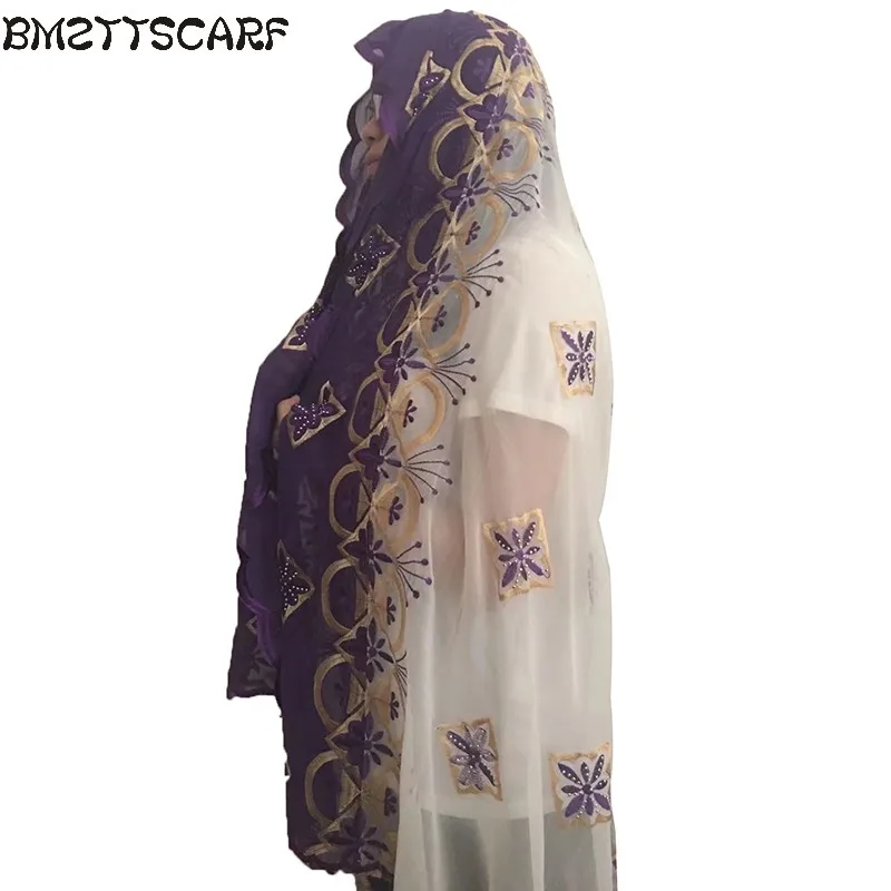 Новые африканские шарфы мусульманские вышивка женский большой шифоновый шарф для Шали Обертывания головной платок красивый дизайнерский шарф BM436