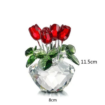 

Souvenir Gift for Mother's Day Red Rose Figurine Ornament Spring Bouquet Crystal Flowers Gift-Boxed Home Wedding Decor