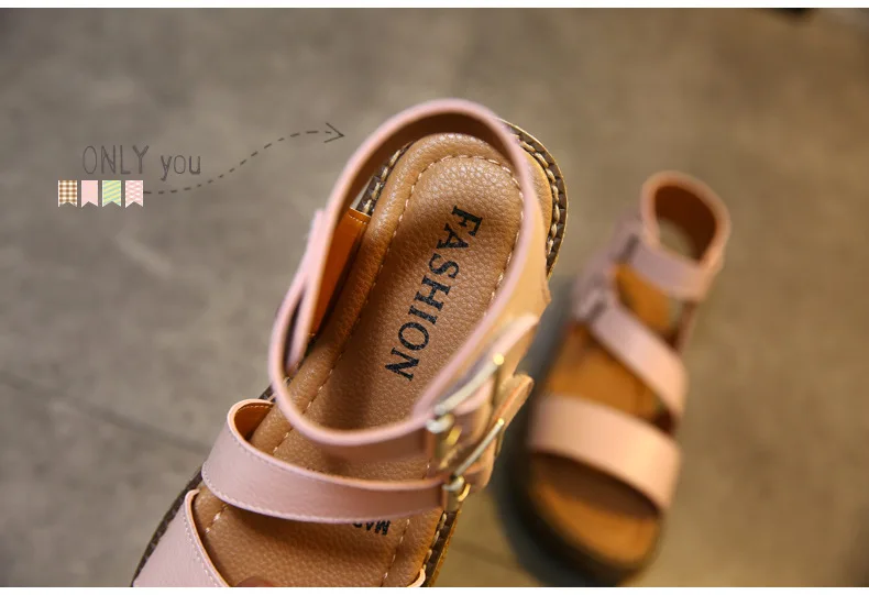 2019 летние новые 27-39 детская повседневная обувь сандалии для девочки на плоской подошве с открытым носком металлическая пряжка