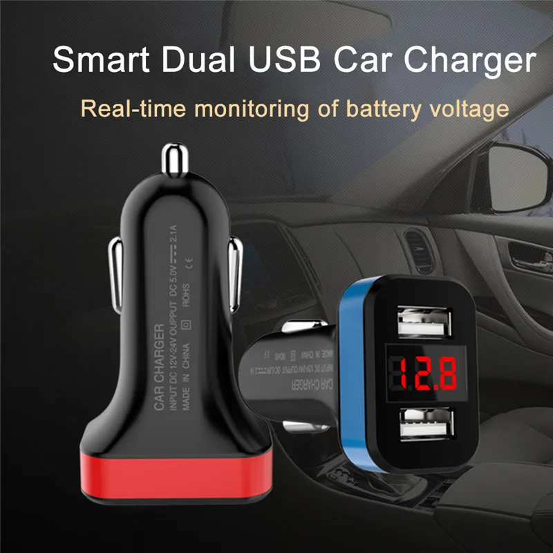 جديد وصول البسيطة 2usb شاحن سيارة مع العرض الحالي و الجهد مع العرض الرقمي