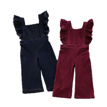 

Baby Girls Jumpsuit Romper Outfit Spring Fall Girl Playsuit Toddler Big Girl Pleated Romper Children Clothes Kids Denim Overalls