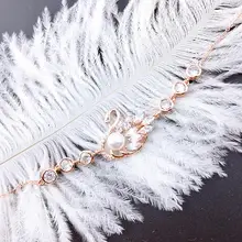 Yun ruo элегантный кубический цирконий жемчужный браслет с фигуркой лебедя розовое золото серебро цвет модные ювелирные изделия подарок на день рождения подарок для женщин Прямая