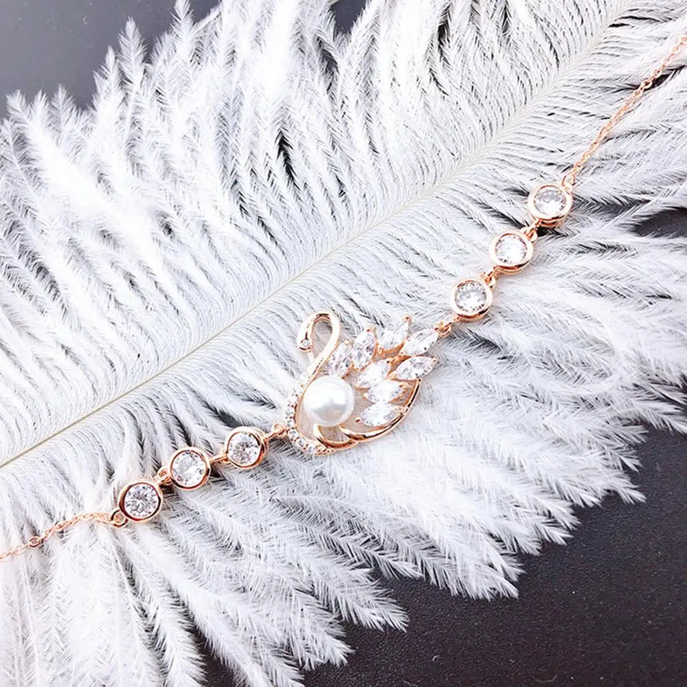 YUN RUO элегантный браслет с кубическим цирконием и жемчугом фигуркой лебедя