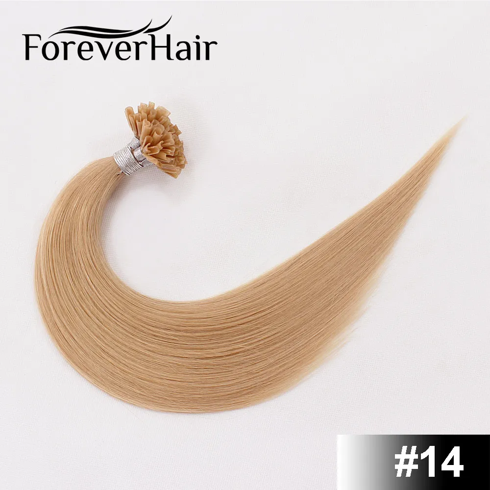 FOREVER HAIR 0,8 г/локон 1" 18" 2" Remy Предварительно скрепленные человеческие волосы для наращивания шелковистые прямые профессиональные салонные накладные разноцветные волосы - Цвет: #14