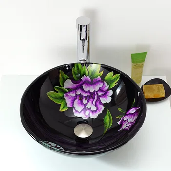

Tempered glass Bathroom washbasin hand-painted ornate plum art basin on the basin LO712213