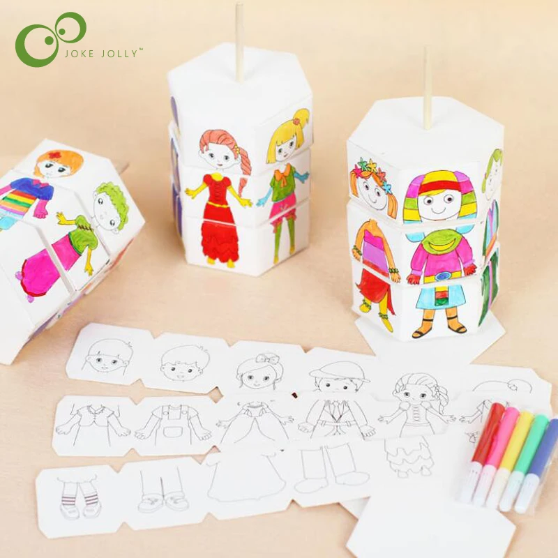 

3 Sets Kids Rotary DIY Paper Color Matching Rotation Change Clothes Doll Handcraft Kindergarten Craft Toys For Children GYH