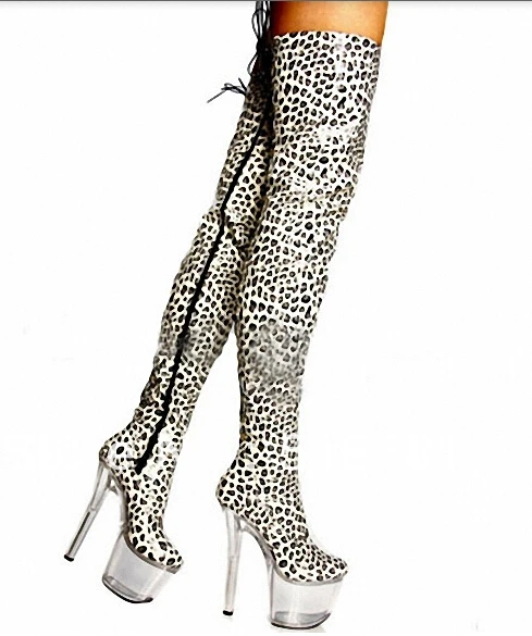 Y 17cm Leopard Printing Leather Over Knee High Heels 7 Inch Platform Thigh High Boots Women Motorcycle Boots Y 17cm Leopard Printing Leather Over Knee High Heels 7 Inch Platform Thigh High Boots Women Motorcycle Boots