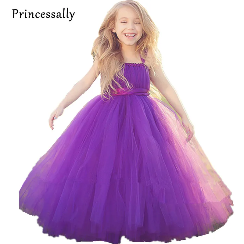 Purple Tutu Dresses Flower Girl Gowns Children Kids Vestido Longo Baby