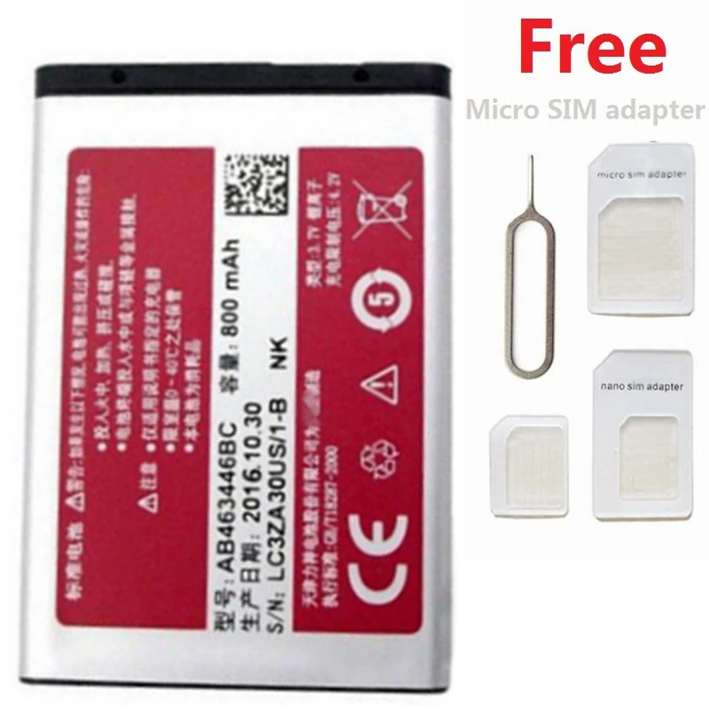 

100%New AB463446BU Battery for Samsung B108 B289 B308 CC01 D520 D720 E110 Cell Phone 800mAh 3.7V Rechargeable Batteries