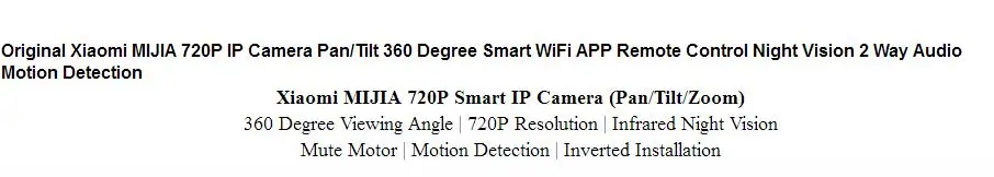 Оригинальная Xiaomi MIJIA 720P камера 360 градусов смарт WiFi приложение дистанционное управление приложение ночное видение IP движения аудио обнаружения Камера