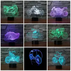 USB 3D лампы мотоцикл светодиодный ночник мультфильм 3D автомобиля 7 цветов акрил обесцвечивание красочная атмосфера Новинка свет IY803053