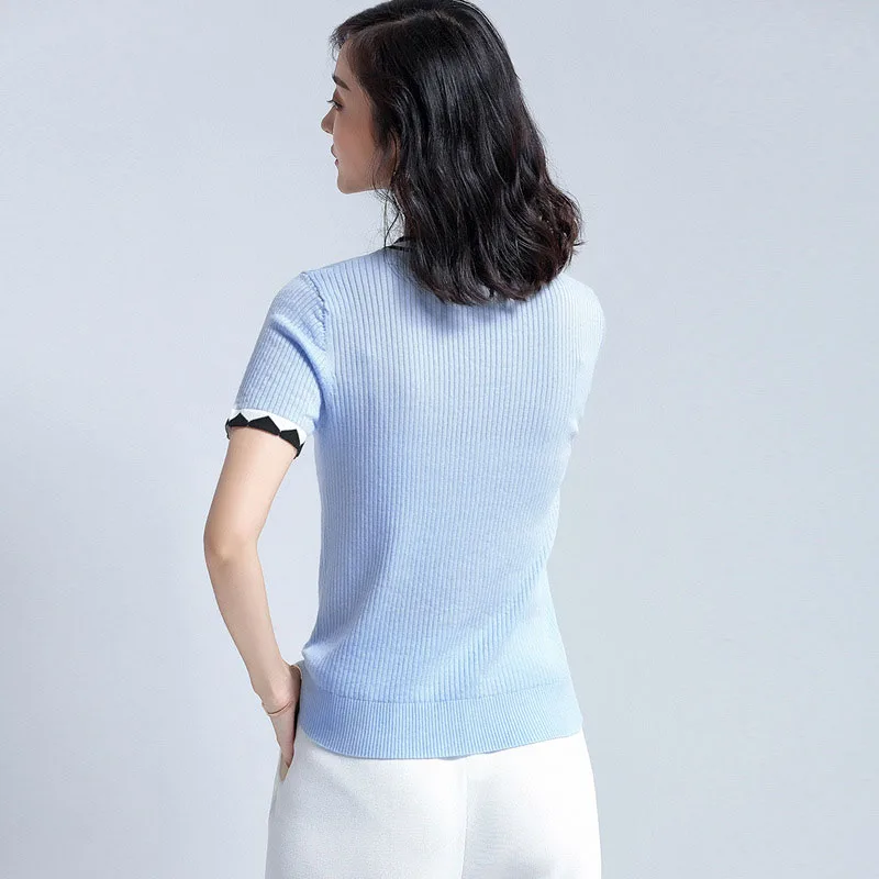 Women Knitted Short sleeve Sweaters and Pullovers Female Jumpers Women High Quality Sweaters Solid color for spring and summer