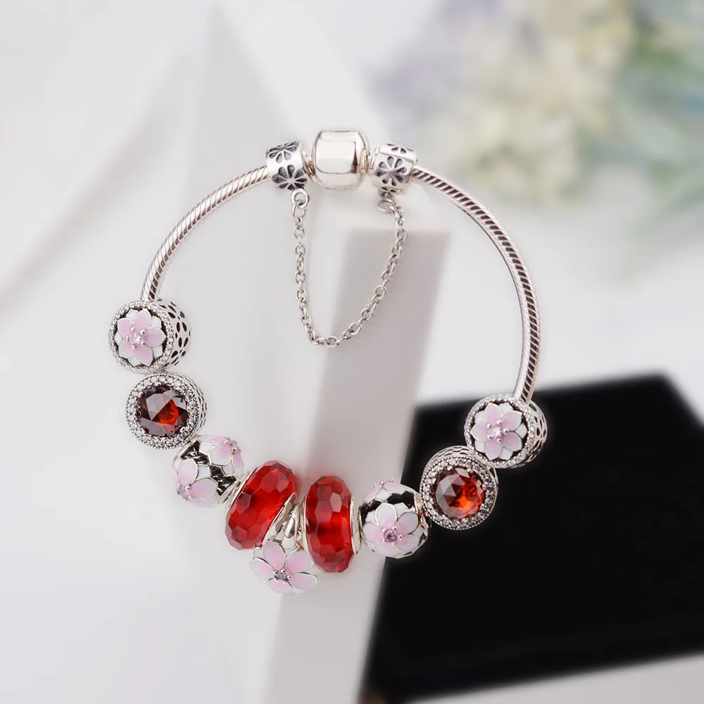 

Hot Sale 100% 925 Sterling Silver Bangles & Bracelet Adjustable With Mum Sweetheart Charms Beads Fit Original Jewelry Gift