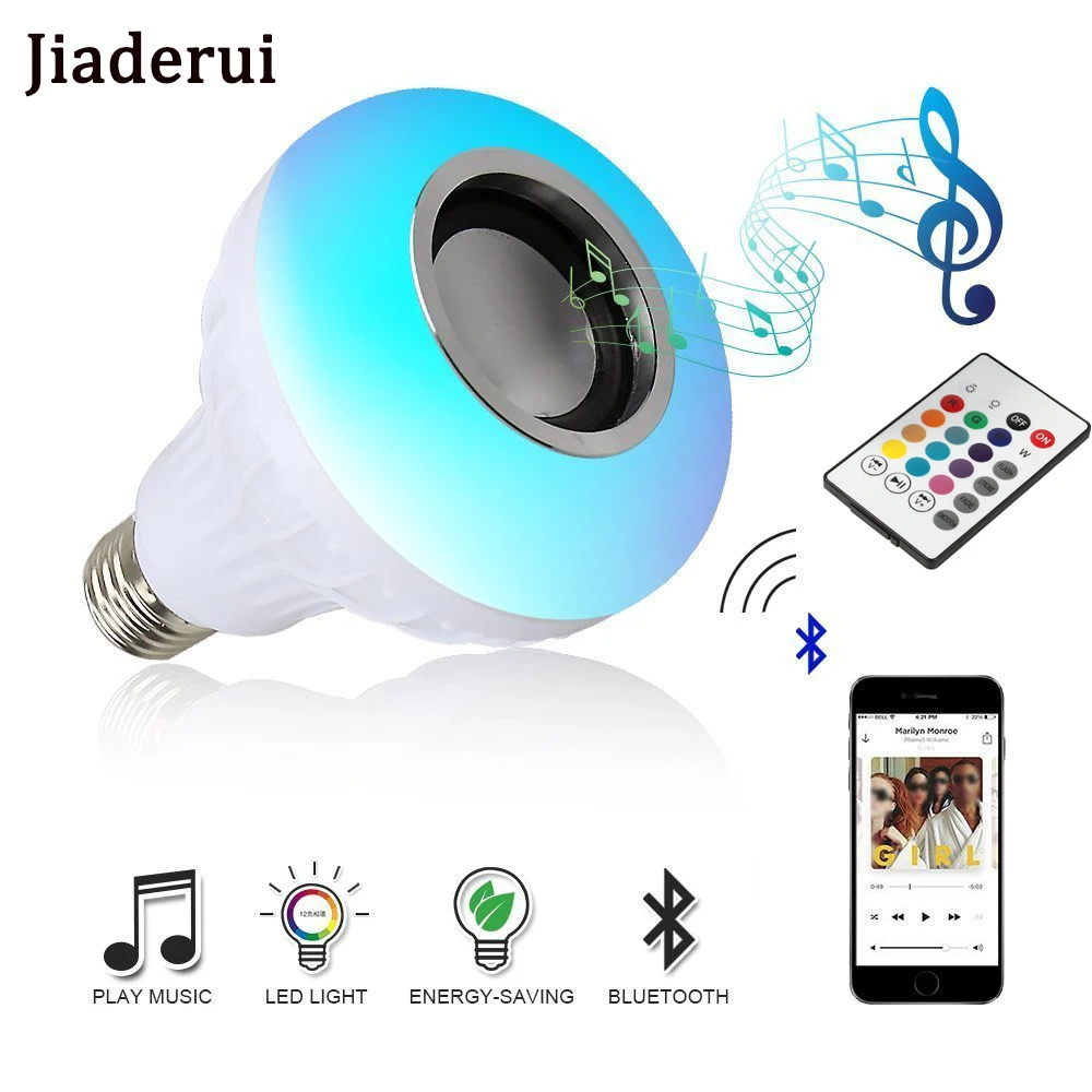 LED Bulb with Wireless Bluetooth Speaker E27 RGBW Lamp 12W Remote