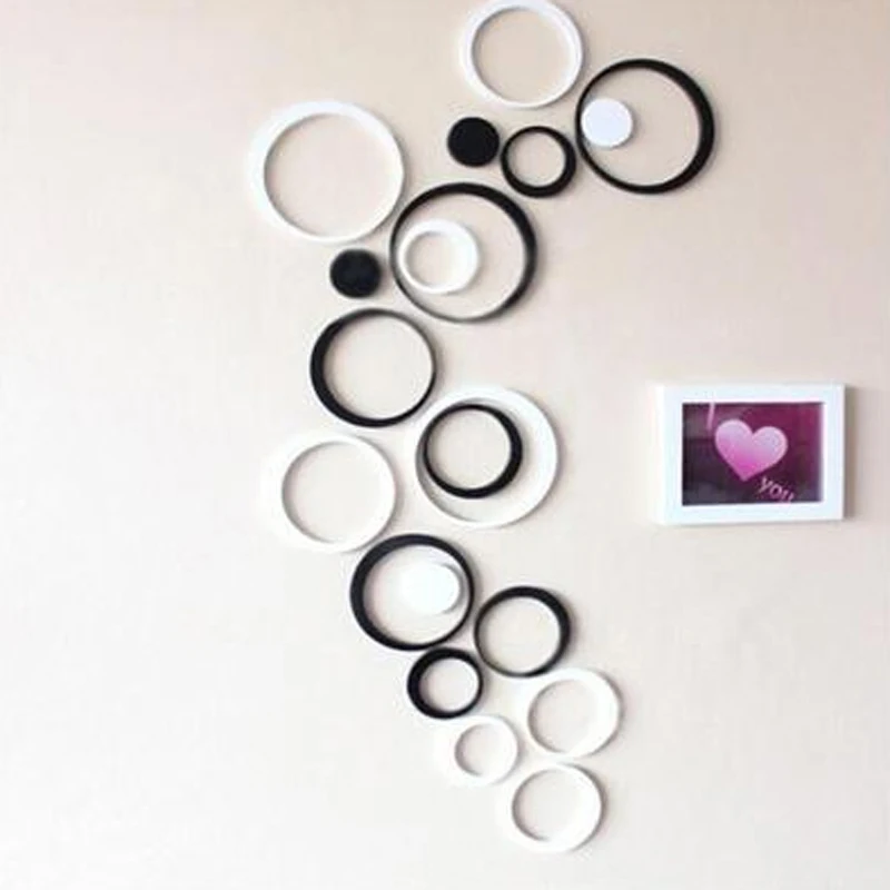 5Pcs DIY  Modern 3D Circles Ring Wall Stickers DIY Indoor Room Wall Home Decor