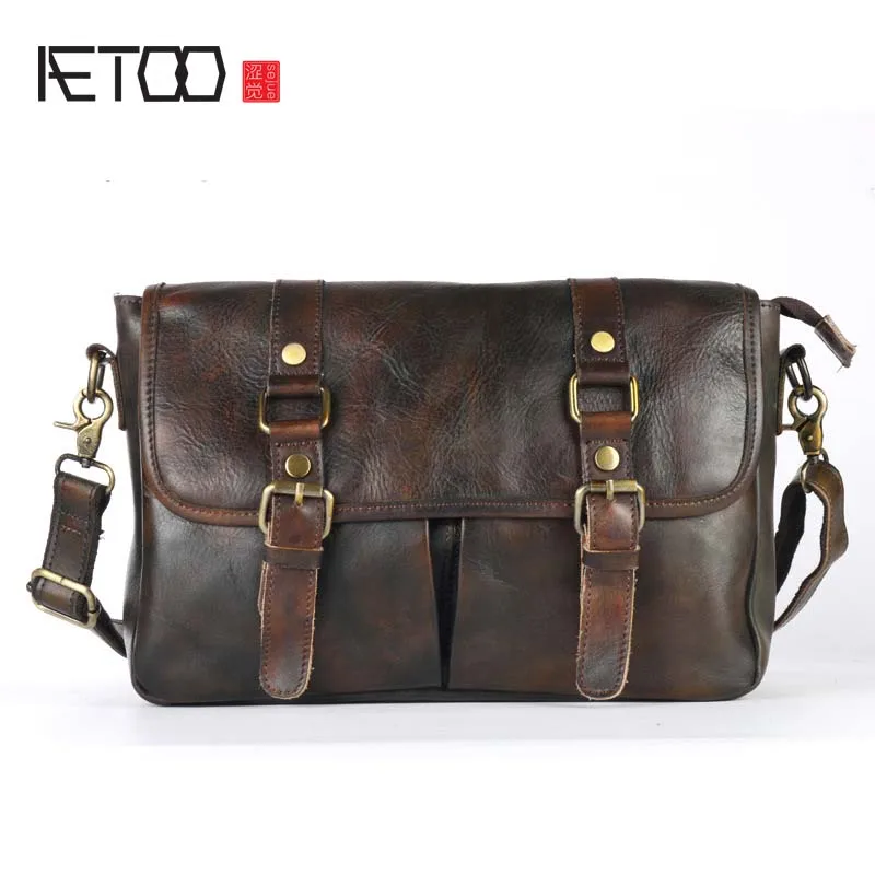 

BJYL Men's Shoulder Bag Messenger Bag Leisure Vegetable Tanned Leather Soft Men's Leather Handmade Retro Bag