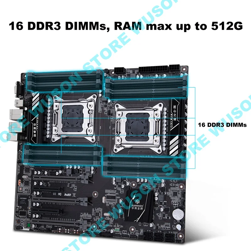 Материнская плата HUANANZHI с двумя разъемами для процессора 16 слотов памяти DDR3