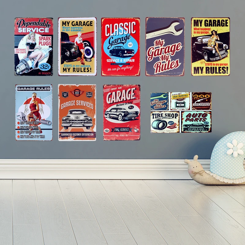 

Wall Stickers Classic Garage Gas Signage Retro Metal Tin Sign Car Tire Shop Painting Antique Iron Poster Home Decoration