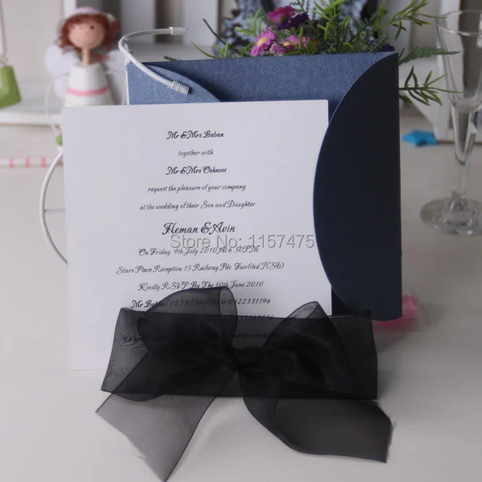 HI1087-04 Nice Blue and White Invitation Card with Organza Ribbon Bow.JPG