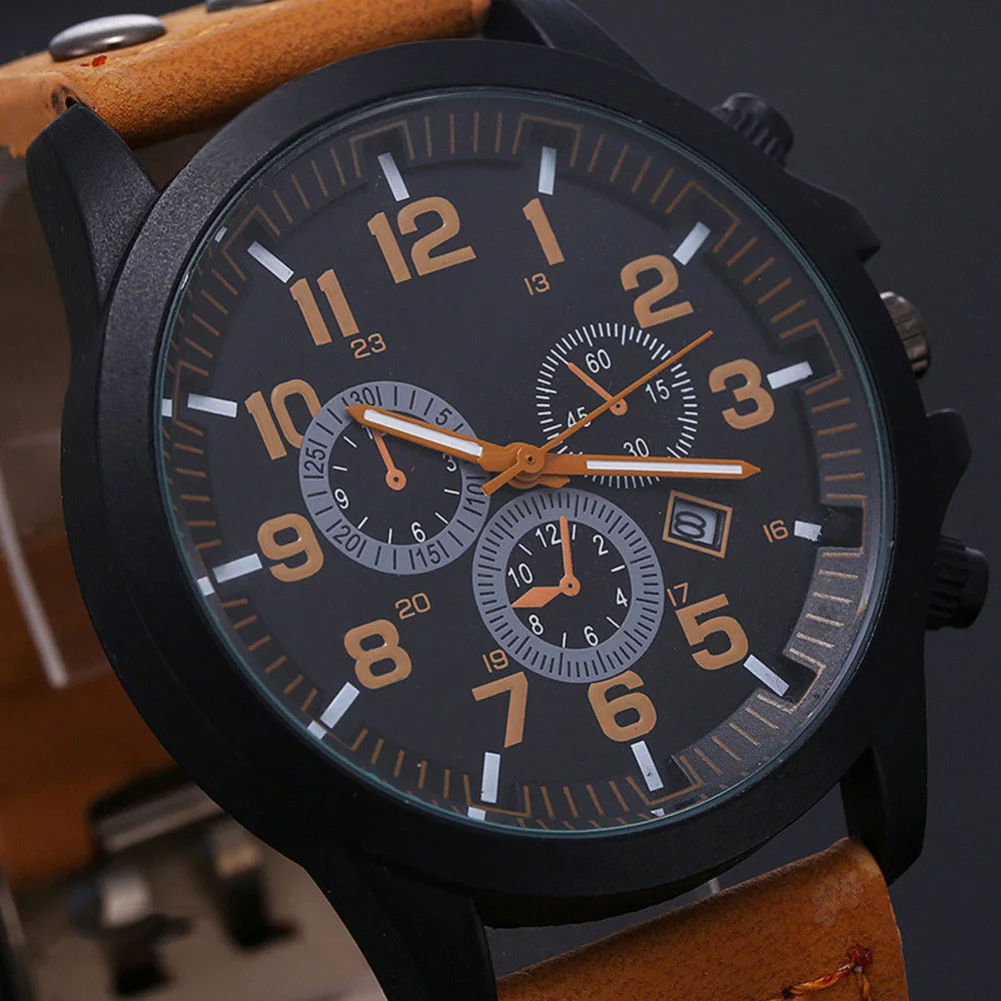 Men's Classic Faux Leather Strap Arabic Numerals Date Sport Quartz