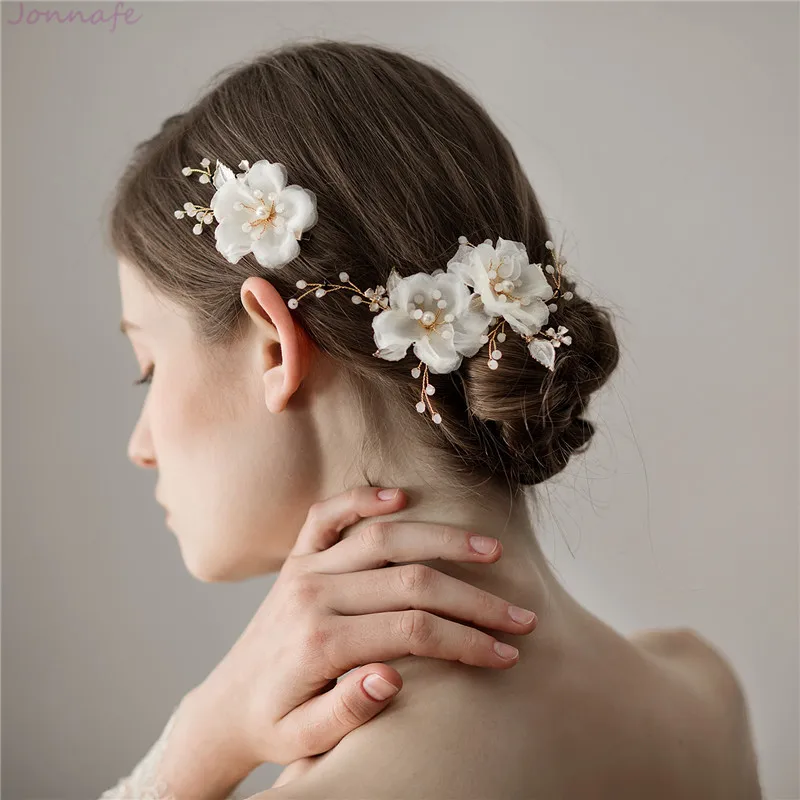 Jonnafe Chffion Flower Bridal Hair Clip Pin Set Elegant Women Headpiece Handmade Wedding Accessories Ornament | Украшения и
