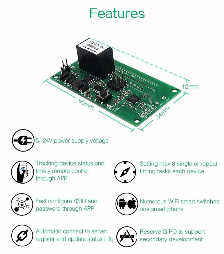 Itead Sonoff SV WiFi беспроводной умный переключатель безопасное напряжение 5-24 В DC Модуль Автоматизации умного дома поддержка вторичного развития