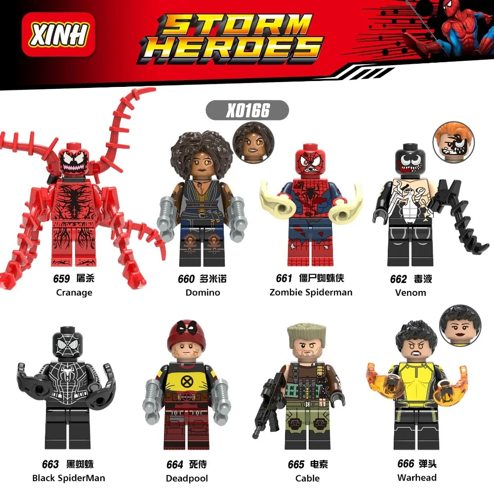 

Diy Cranage Venom Deadpool Domino Cable Spiderman Building Blocks Bricks Compatible With Legoingly Figures Toys For children