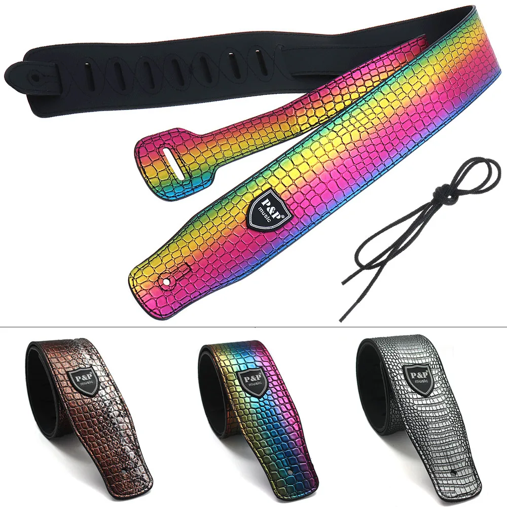 Adjustable PU Leather Guitar Strap Belt with Crocodile Grain Style for