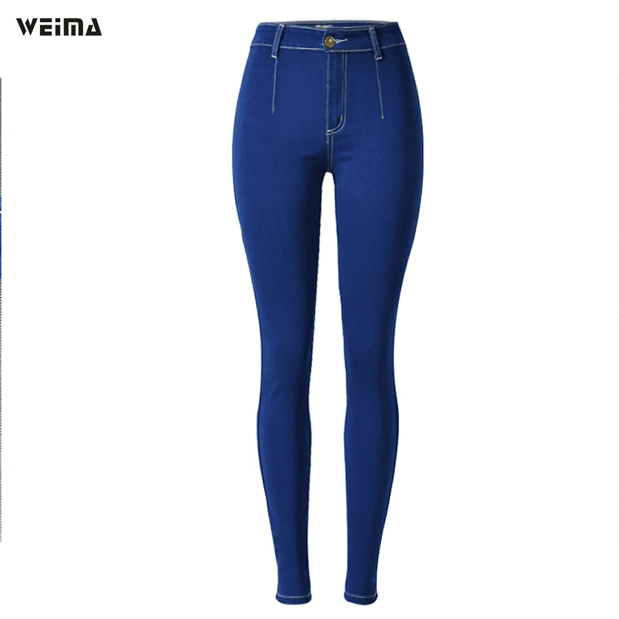 Ladies jeans high waist zipper blue stretch large size slim tight casual fashion pencil pants