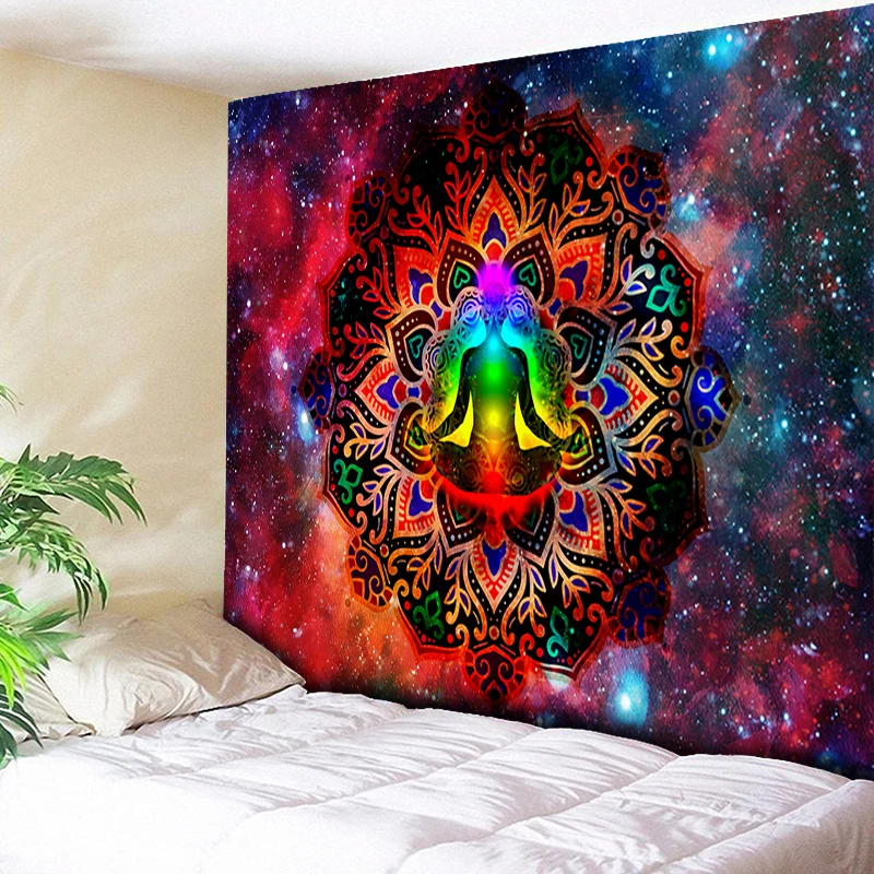 Tapiz de espíritu de loto montaje en pared decoración del hogar Mandala Chakra Hippie tela de fondo tapiz psicodélico manta A2 100X150CM 