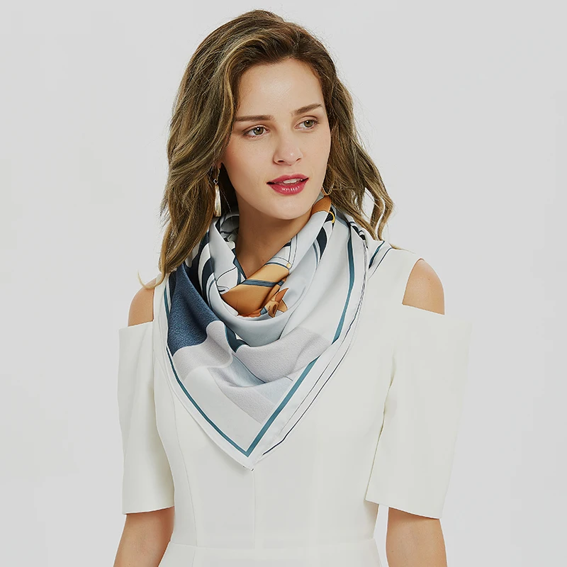 

Luxury Silk Head Scarf For Women Fashion Kerchief Animal Print Hair Scarfs 90*90cm Square Shawls and Wraps Scarves For Lady 2019