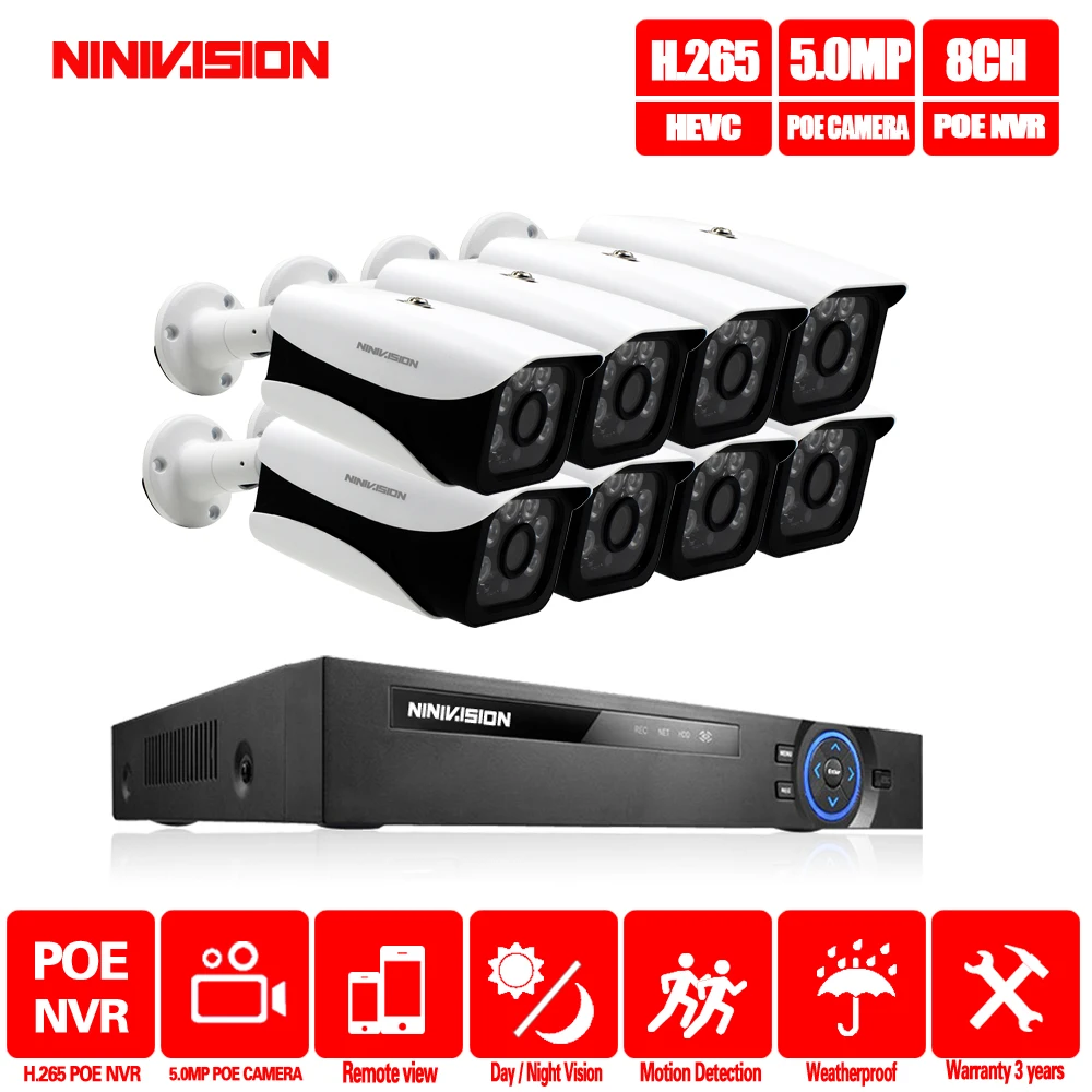 NINIVISION 8CH CCTV система 5.0MP HDMI POE 16CH NVR 8 шт. IR Security IP камера видеонаблюдения |