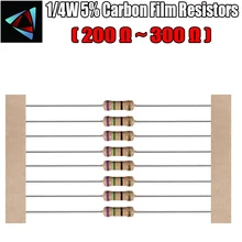 Resistor de filme de carbono, resistor de filmes de carbono de 1/4w 100 5% 200 ohm 220 240 270 ohm com 300 peças