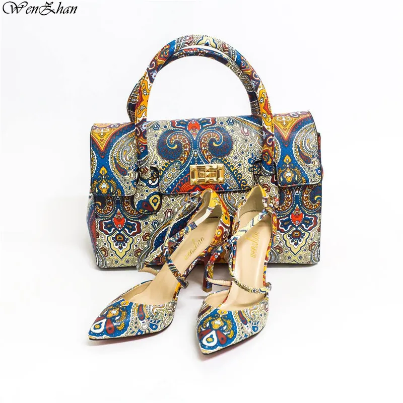 

High quality italian shoes with matching bags Print Leather In 3Style High Heel Shoes With Bag Hottest Custom Heel Accept!A87-19
