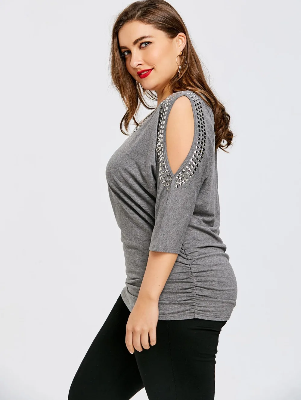 XL-XXXXXL Топы больших размеров, женская одежда, летняя футболка, плюс размер 14-22, полый рукав, Повседневная тонкая одежда, стрейч