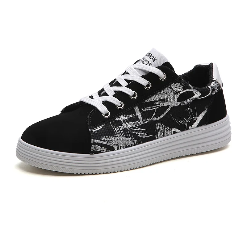 Men's Vulcanize Shoes Lace-up Fashion printed canvas shoes Spring Autumn Flat Black Red Blue Casual Shoes Male Sneakers