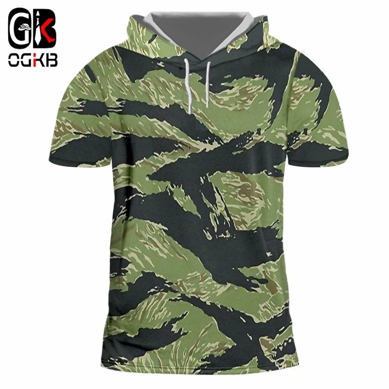 OGKB Мужская футболка с капюшоном крутая зеленая камуфляжная 3d-футболка хип-хоп