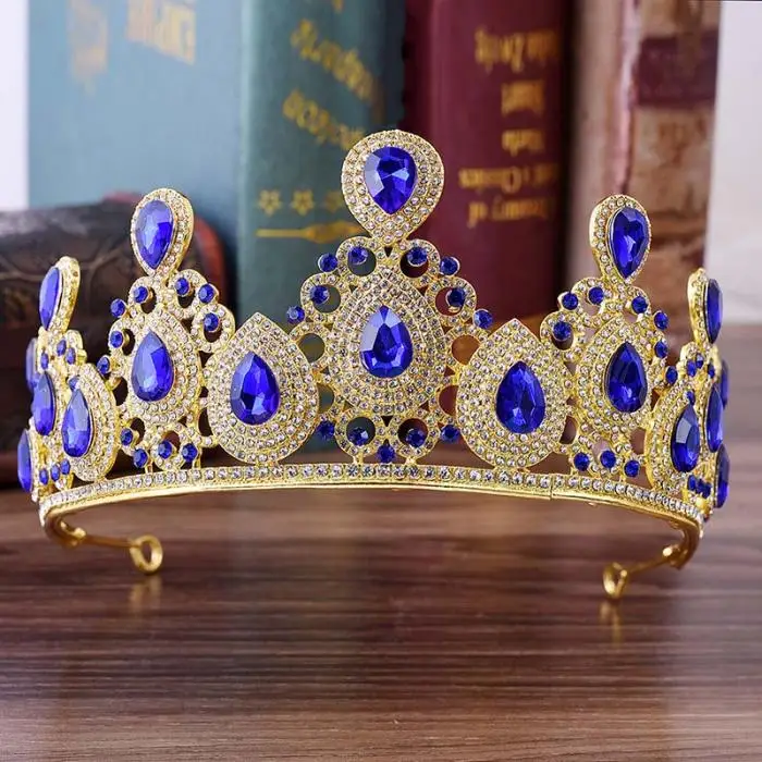Роскошное серебряное/золотое ожерелье с каплевидными кристаллами большая Невеста Корона из страз диадема пышная свадебная диадема аксессуары для волос VL