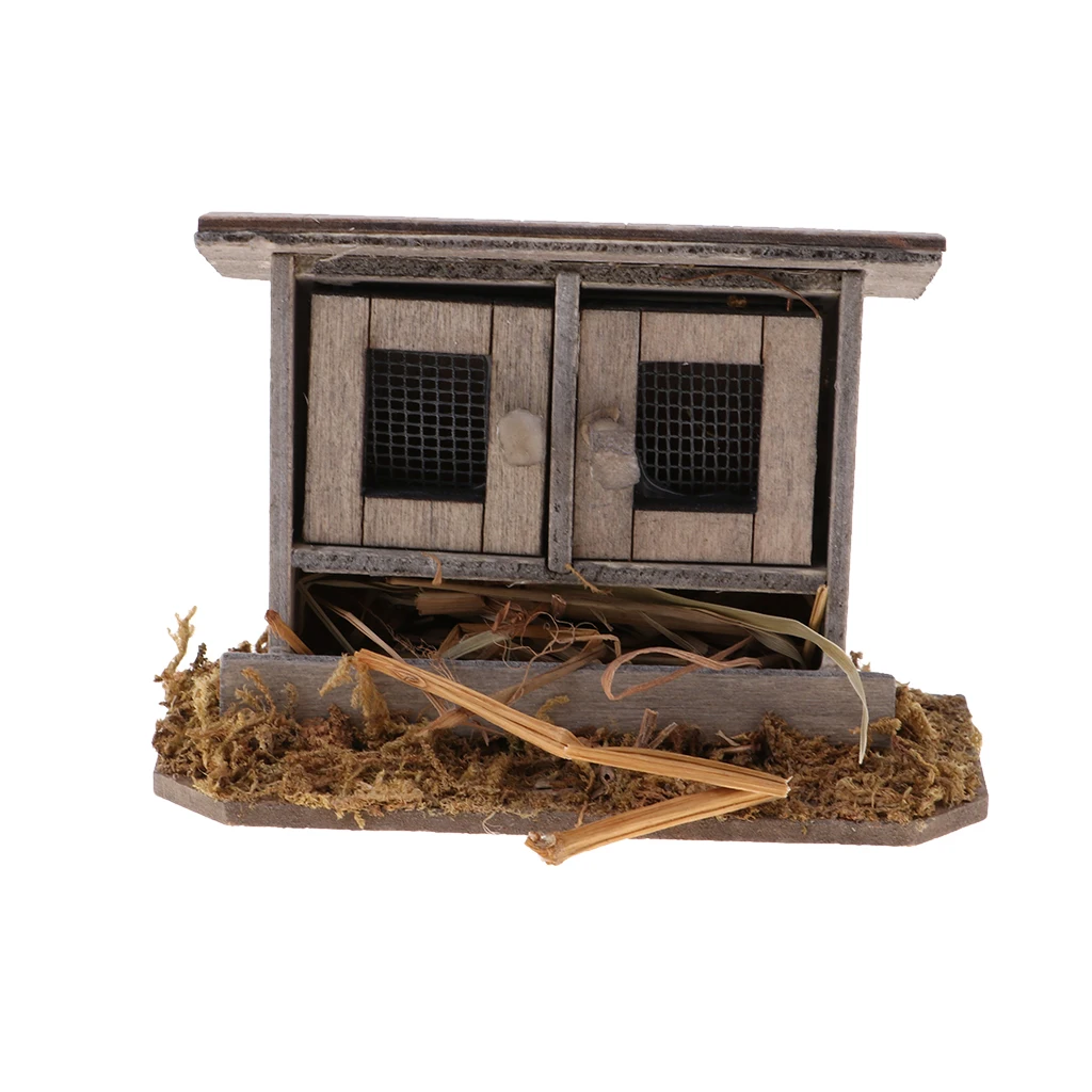 1:12 Vintage Wooden Mini Hen House Chicken Coop Micro Life Scenes Ornaments