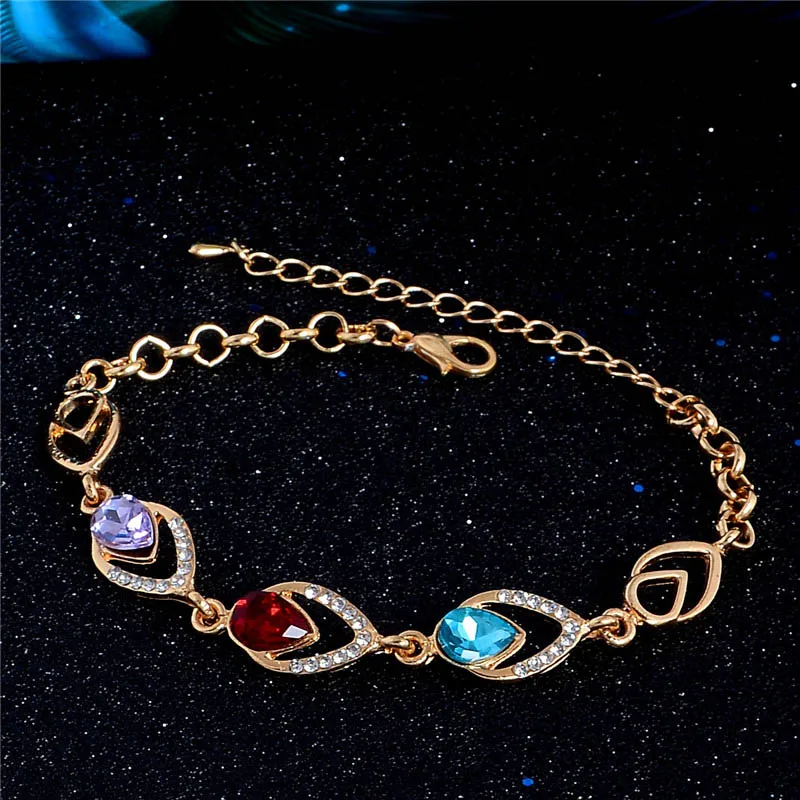 

MISANANRYNE Nice Shipping 1PC Gold Color Multicolor Austria Crystal Womens New Design Chain Bracelet For Christmas Gift