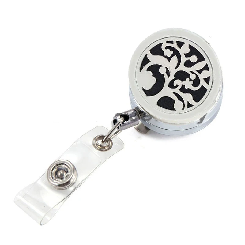 

New 30MM Wave Perfume Locket Keychain Metal Retractable Badge Reel Key ID Card Clip Ring Lanyard