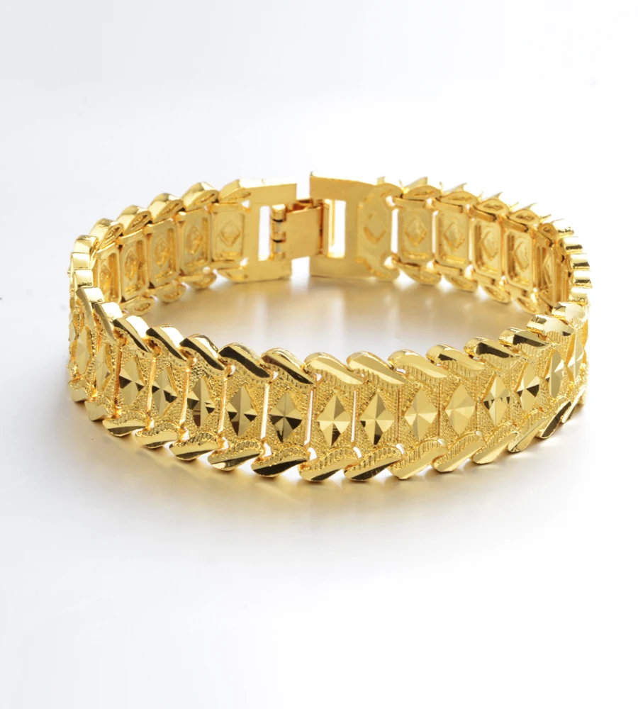 Luxury Gold Color Men's Bracelets & Bangles Chunky Gold Filled Chains