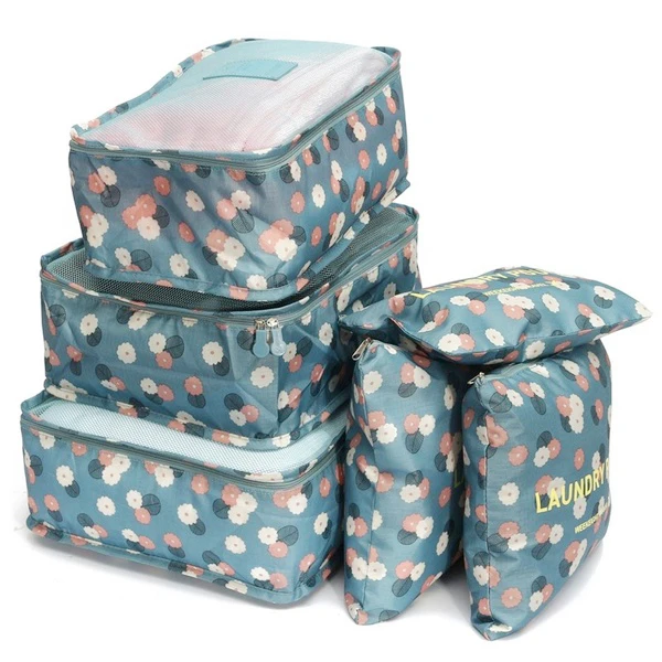 6 قطعة للماء الملابس سفر تخزين أكياس PackingLuggage أدوات الزينة مقسم حقيبة الحقيبة المنزل منظمة الأزرق