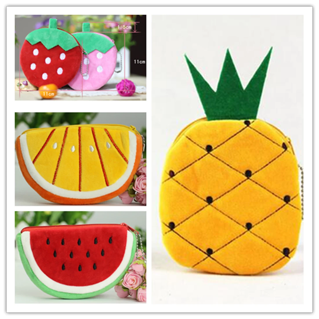 Buy Cute Fruits Plush Coin Purse Mini Zip Small wallet