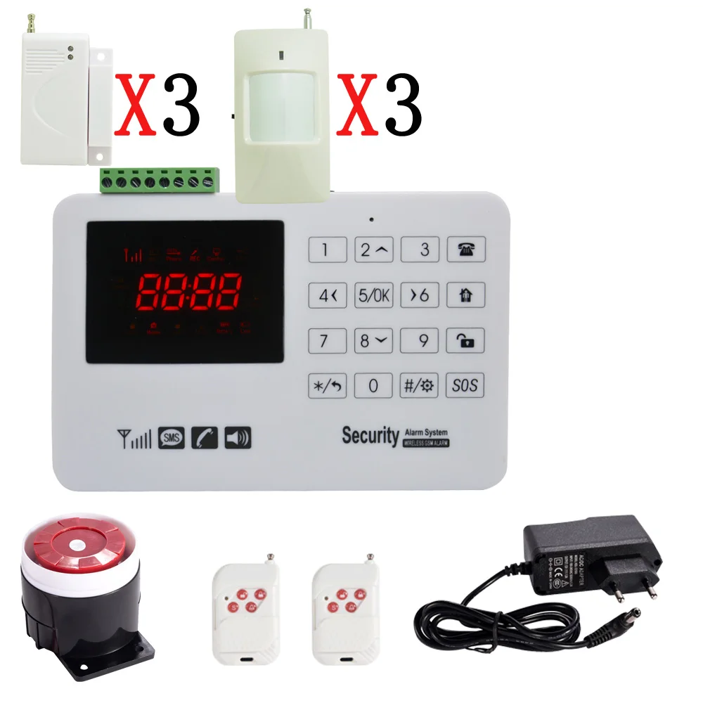 Домашняя защита GSM SMS Беспроводная сигнализация PIR детектор движения дымовая сигнализация с магнитом датчик двери Беспроводная сирена - Цвет: B kit