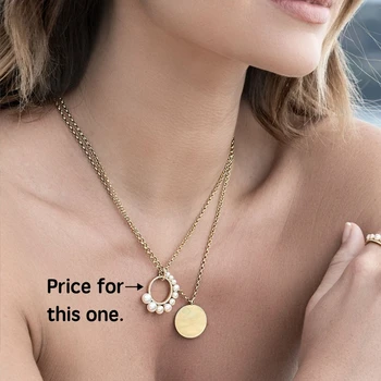 

YP1389 Fashion 925 Sterling Silver Zircon Pearl Chain Necklace Circle Round Pendant Necklace Women Bridal Jewelry Christmas Gift