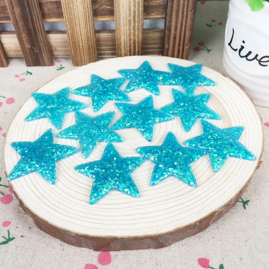 Kawaii Flatback DIY Blue Star With Glitter Resin Cabochons Flat Back