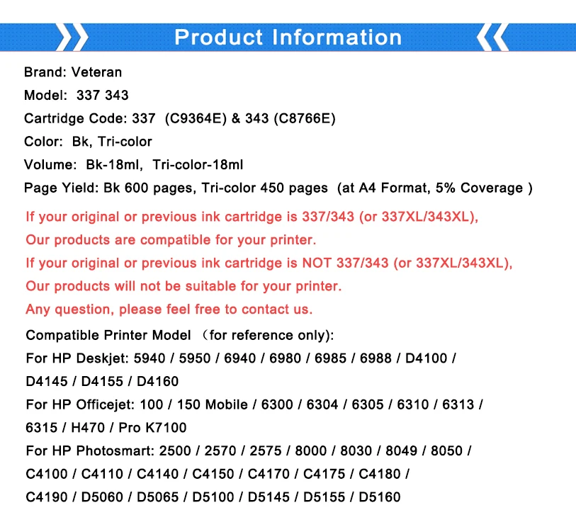 Картридж Veteran 337 совместимый с hp 343 hp337 hp343 чернильный картридж для C4100 C4150 C4180 C4190 2575
