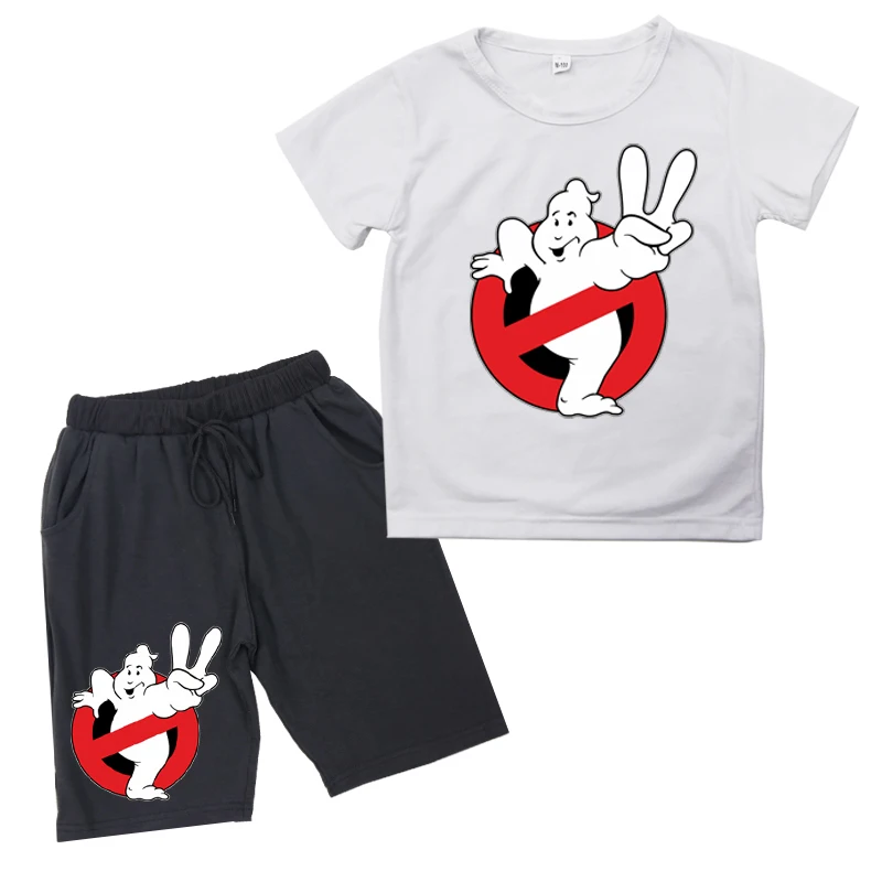 Новое поступление, детская одежда для маленьких мальчиков футболка с короткими рукавами и принтом «призрак»+ шорты комплект из 2 предметов, одежда для девочек и мальчиков - Цвет: 4
