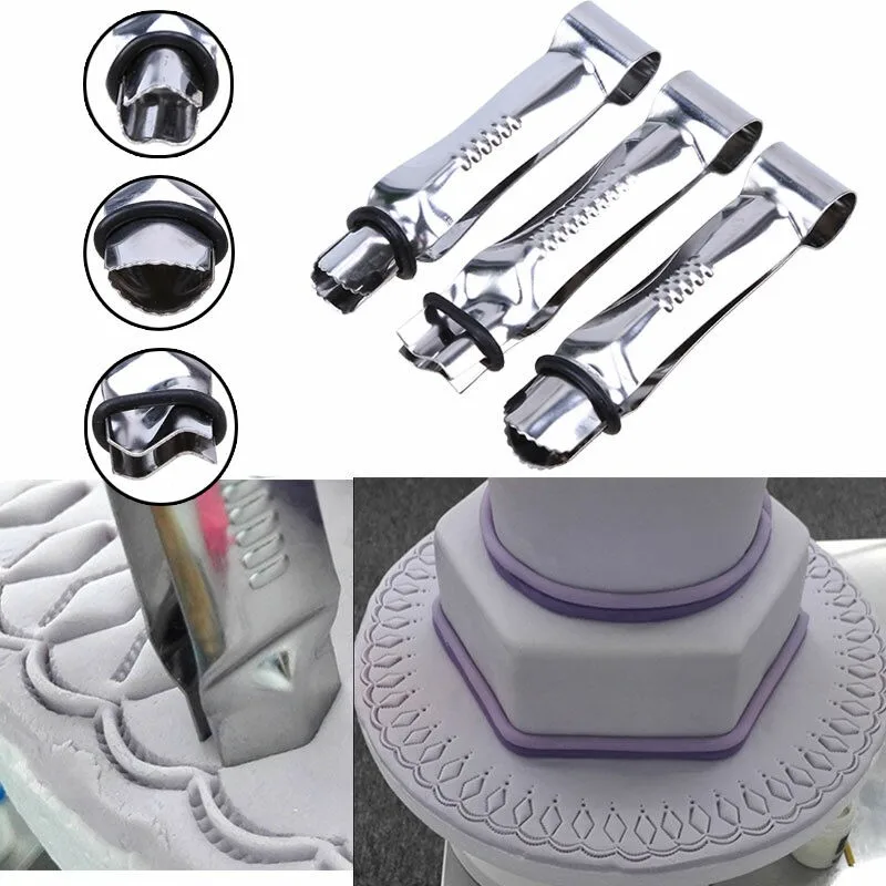 

Ustensiles Patisserie 3pcs Stainless Steel Cake Clip Clamp Crimper Cutters Mold,DIY Fondant Cake Clip,Lace Mould